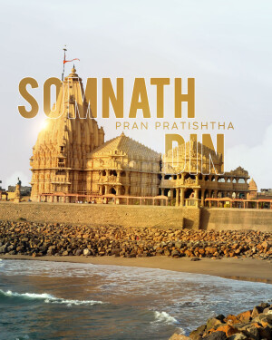 Image of the Somnath Temple with the text 'Somnath Pran Pratishtha'