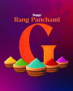 Rang Panchami greeting with colorful powder and the letter G