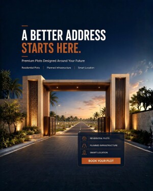 Luxury residential plot entrance gate at sunrise