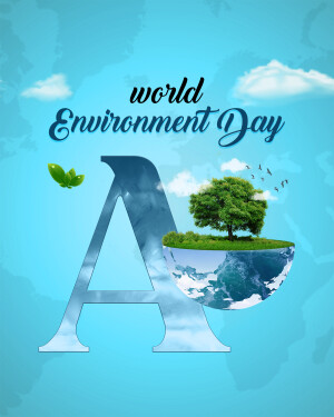 World Environment Day graphic with a letter A containing a landscape
