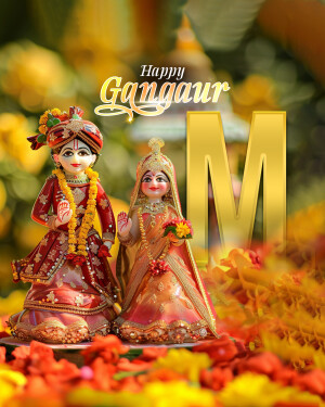 Gangaur festival dolls with golden letter M