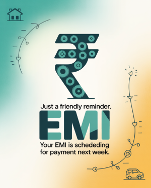 Image depicting an Indian Rupee symbol with gears and a reminder about EMI payment