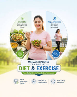 A woman eating a healthy salad and jogging, promoting diabetes management through diet and exercise.