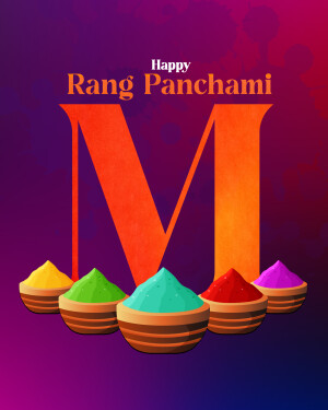 Rang Panchami greeting with colorful powder and the letter M