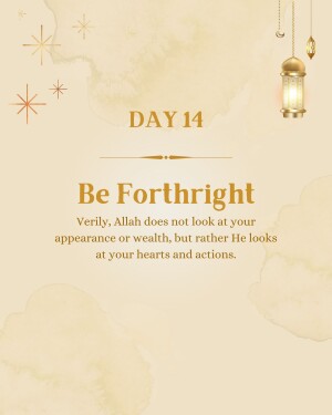 Ramadan calendar graphic with text 'Day 14' and a quote about sincerity.