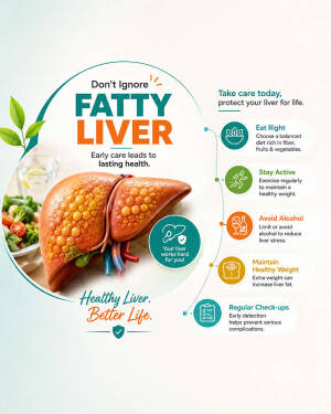 Infographic showing a fatty liver and tips for liver health including diet, exercise, and check-ups
