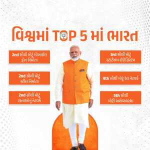 Image of Narendra Modi with text highlighting top 5 states in India