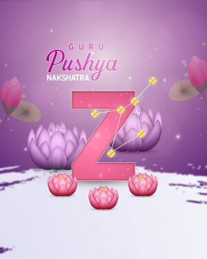Illustration of the Pushya Nakshatra with a large letter Z and lotus flowers