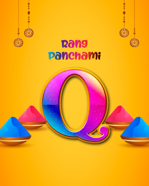 Rang Panchami festival with colorful powder and letter Q