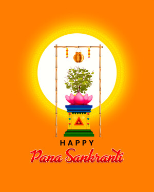 Pana Sankranti festival illustration with a decorated pot and sun background