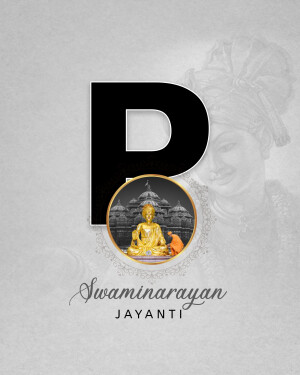 Swaminarayan Jayanti celebration with the letter P and a spiritual image