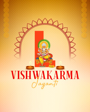 Vishwakarma Jayanti festive graphic with Lord Vishwakarma and decorative elements