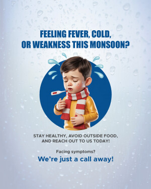 Sick child with a thermometer during monsoon season
