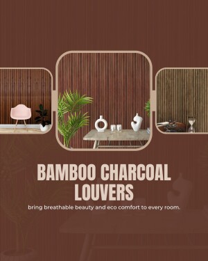 Collage of interior room designs featuring bamboo charcoal louvers.