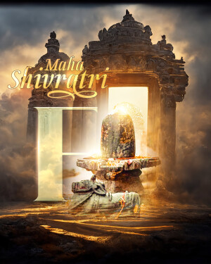 Image depicting a Shivling with a temple gateway, celebrating Maha Shivratri