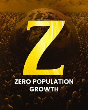 Image depicting the letter 'Z' superimposed on a globe with a crowd of people, with the text 'Zero Population Growth'
