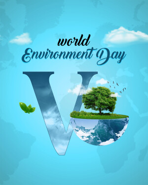 World Environment Day graphic with a tree growing on a globe inside the letter 'V'