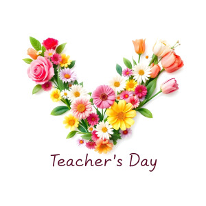 Flowers arranged in the shape of a 'V' with 'Teacher's Day' text