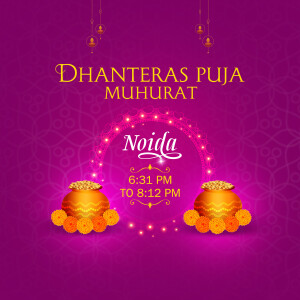 Dhanteras Puja Muhurat for Noida with time and decorative elements