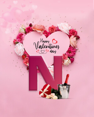 Valentine's Day greeting card with the letter N and floral heart design
