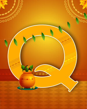 Letter Q decorated with traditional Indian elements for a festive occasion