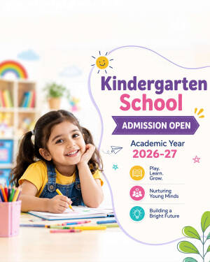 A smiling young girl drawing in a book, promoting kindergarten school admissions for the 2026-27 academic year.