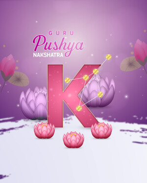 Pushya Nakshatra with letter K and lotus flowers