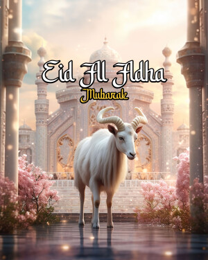 Eid Al Adha Mubarak with Taj Mahal and a goat
