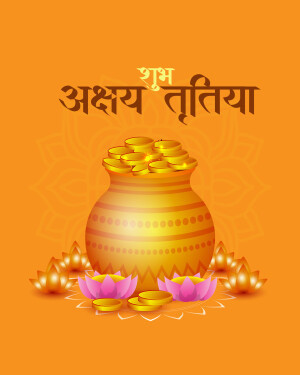 Akshaya Tritiya celebration with golden coins, pot, and lotus flowers