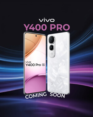 Vivo Y400 Pro 5G smartphone in white color with coming soon text
