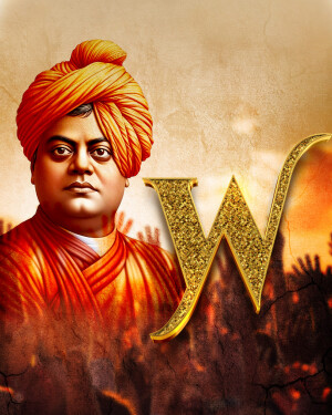 Portrait of Swami Vivekananda with a golden letter W