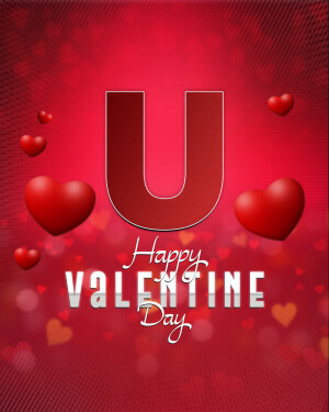 Letter U with hearts and Valentine's Day greeting