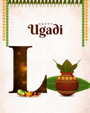 Ugadi festival greeting with traditional elements