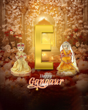 Gangaur festival greeting with dolls and floral background