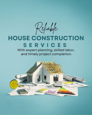 Image depicting house construction with blueprints and tools