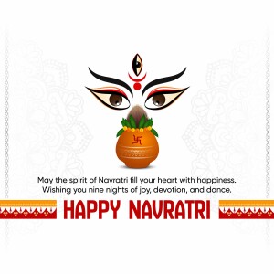 Navratri festive greeting with Goddess Durga's eyes and a pot