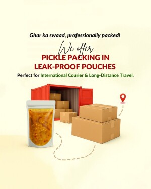 Image of pickle in a leak-proof pouch with shipping containers, promoting professional pickle packing services.