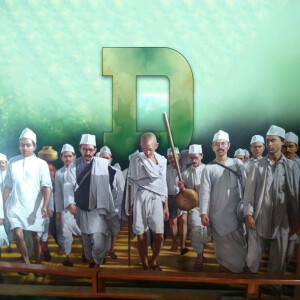 Illustration of Mahatma Gandhi leading the Dandi March