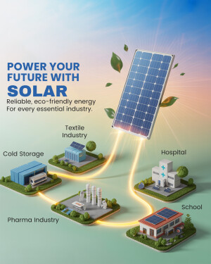Illustration of a solar panel powering various industries
