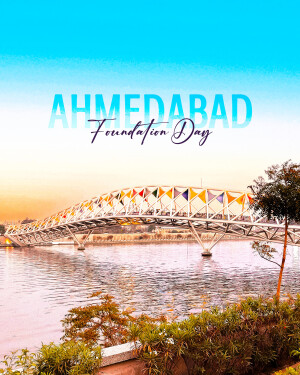 Ahmedabad Foundation Day celebration with a view of the Sabarmati Riverfront.