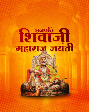 Poster commemorating Chhatrapati Shivaji Maharaj Jayanti with an image of Shivaji Maharaj.