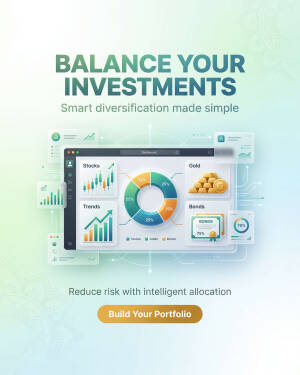 Financial dashboard showing investment diversification into stocks, gold, and bonds to help manage portfolio risk.