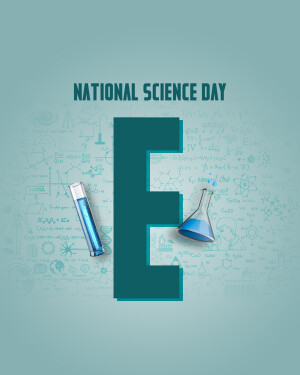 National Science Day graphic with science equipment and formulas