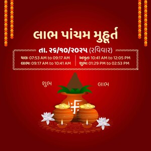 Image depicting a Lal Pancham Muhurat invitation with traditional symbols.