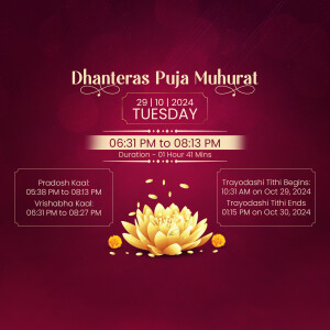 Dhanteras Puja Muhurat date and timings for 2024