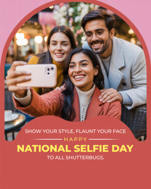 Three friends taking a selfie at a cafe for National Selfie Day