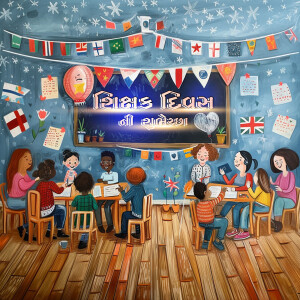 Watercolor illustration of a classroom with children celebrating Teachers Day.
