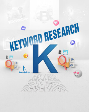3D illustration of keyword research concept with letters, icons, and magnifying glasses