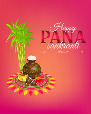 Pana Sankranti festival illustration with sugarcane, earthen pot, and traditional decorations.
