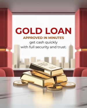 Image advertising gold loans with gold bars and coins.